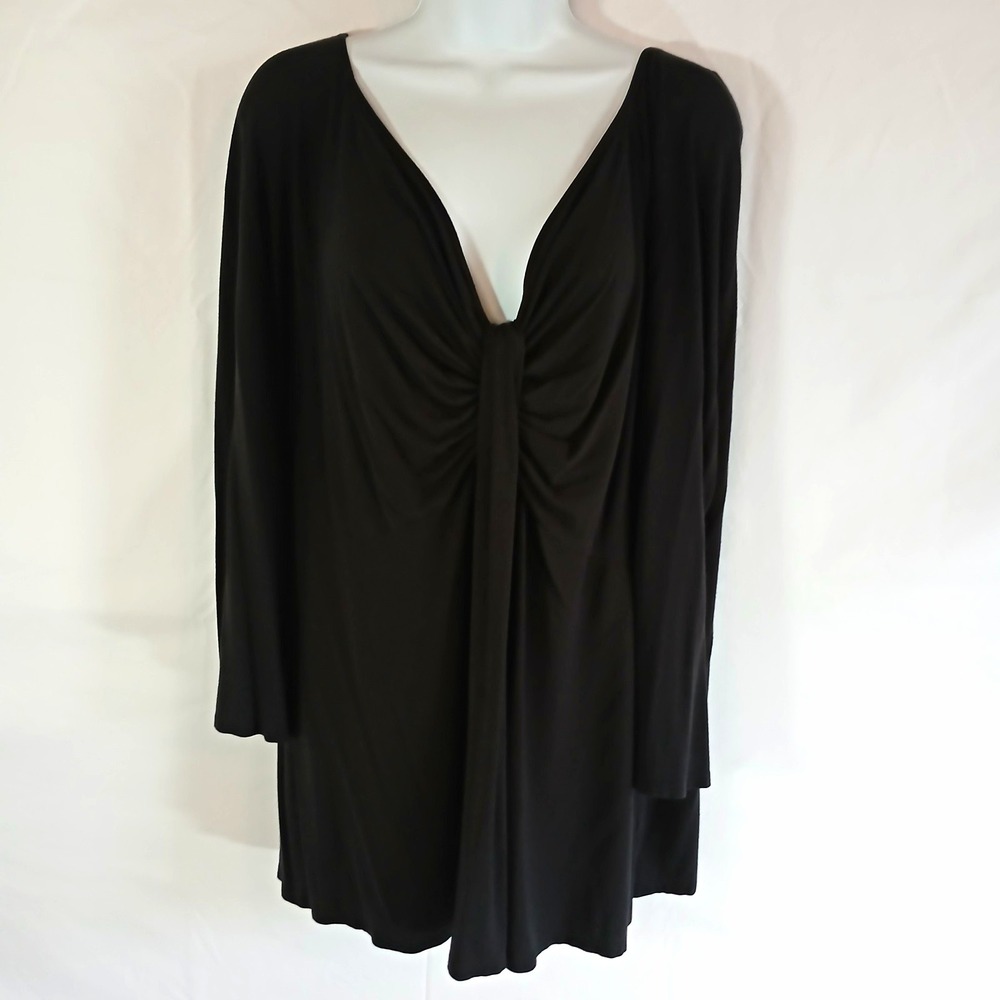 Talbolts top Black v neck 3/4 sleeve ruched knit stretch Sz XL casual office